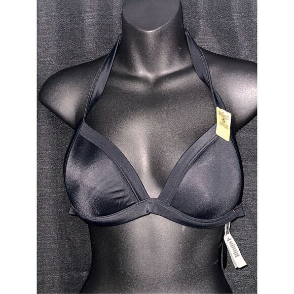 NEW WITH TAGS $35 PINK VICTORIA SECRET SOLID BLACK  Modern THICK Triangle Bikini - Picture 1 of 7